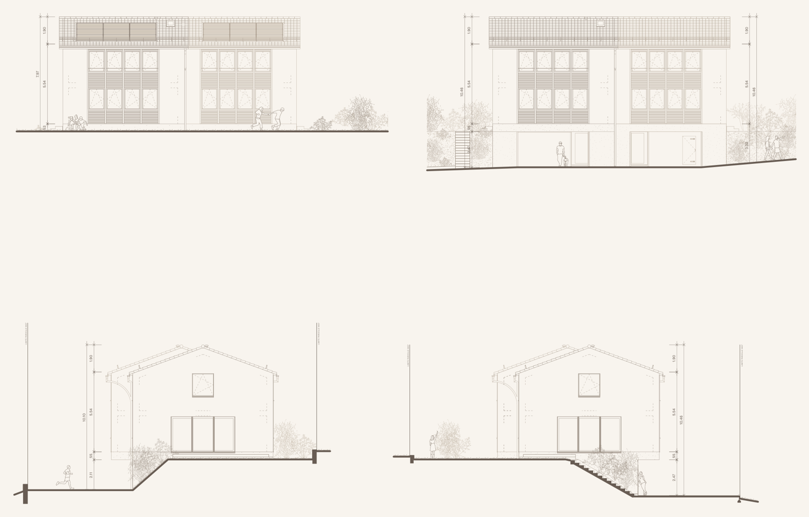 Façades des maisons A et B